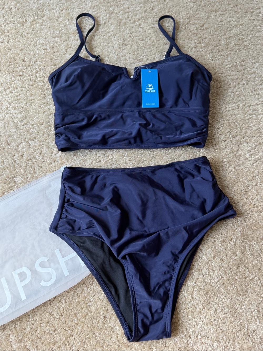 Cupshe Dark Navy Two-Piece High-Waist Bikini